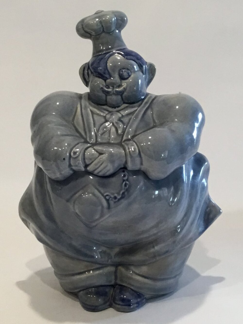 Vintage Red Wing Pottery Blue Chef Pierre Ceramic Cookie Jar Figurine